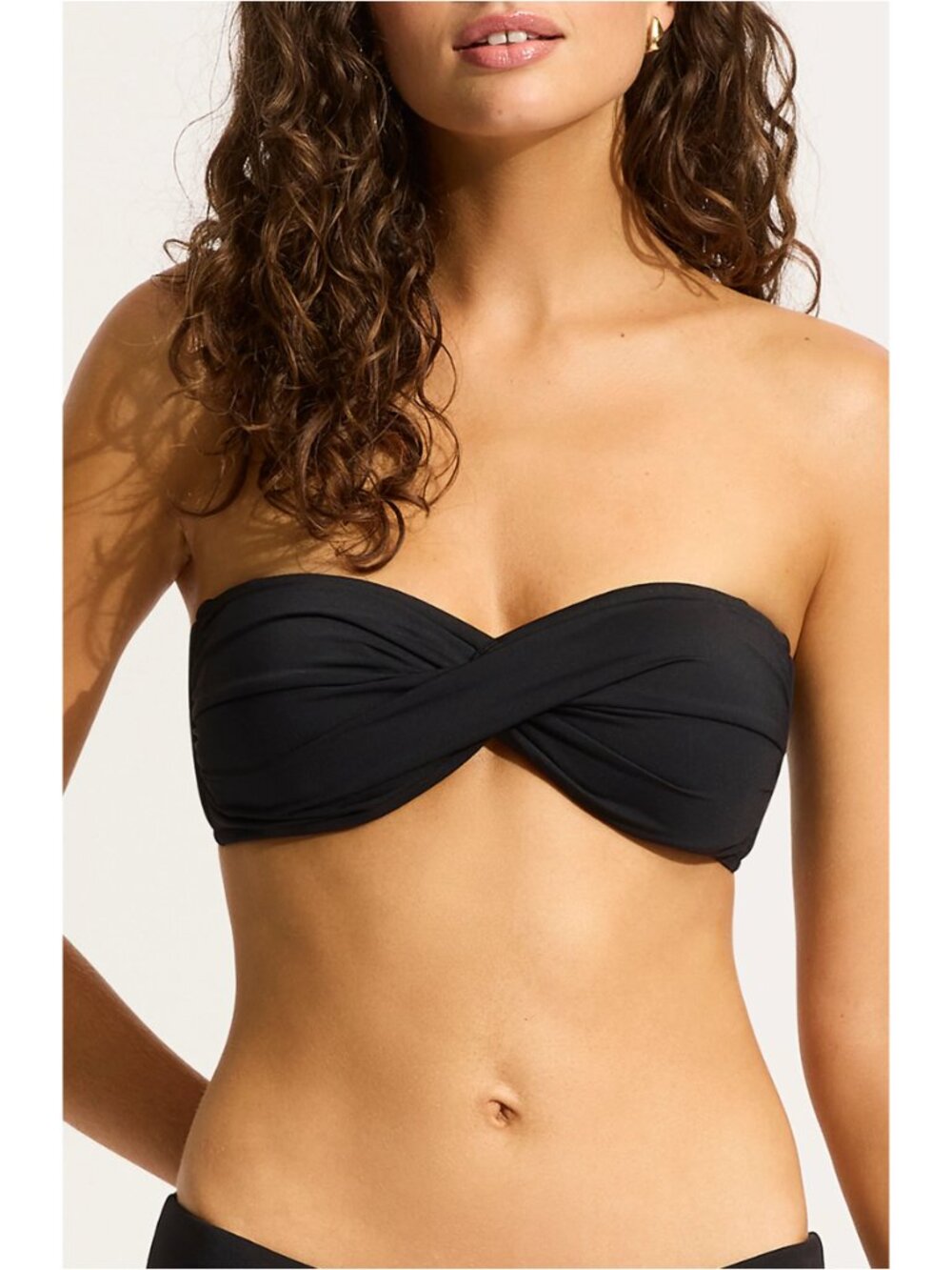 Quintsoul - Black Ruched Twist Tie Bandeau Bikini Top - Removable Straps - Large